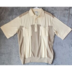 Haband Casual Joe Polo Shirt Mens Medium Tan Mixed Media Textured Pockets